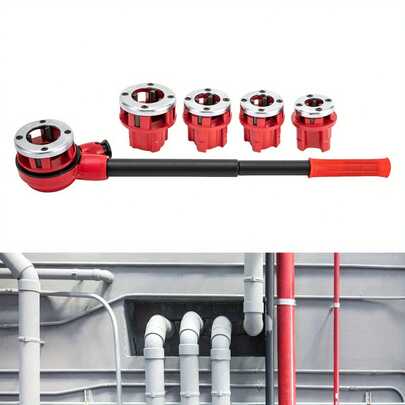 SENDERPICK Rohrgewindeschneider Set 5-tlg Gewindeschneidkluppen Satz mit Verlängerungsstange und Griff Gewinde Schneidkluppe Wasserrohr Gewindeschneider Set