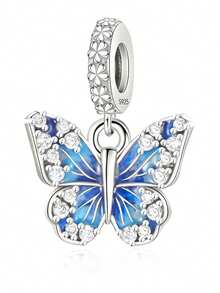 HuooNew 1pc European & American Style 925 Sterling Silver Butterfly Pendant, Inlaid Zirconia, Zirconia Beaded Decor, Unisex DIY Gift - Silver - View 1