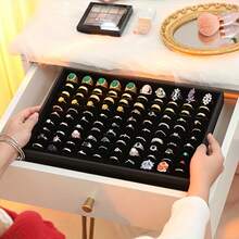 1pc 100 Slot Ring Display Storage Box, Ring Box Jewelry Organizer Stand Display Box