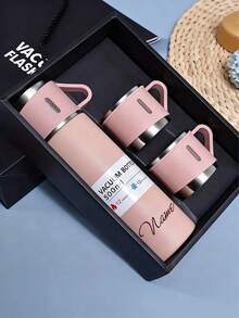 1 zestaw kubków termicznych z niestandardowym projektem, przenośny kubek ręczny z 1 kubkiem i 3 pokrywkami, pudełko prezentowe ze stali nierdzewnej, 500 ml przenośny kubek podróżny ze stali nierdzewnej 304 z 3 pokrywkami, niestandardowy ekskluzywny zestaw pudełek prezentowych, kalendarz świąteczny