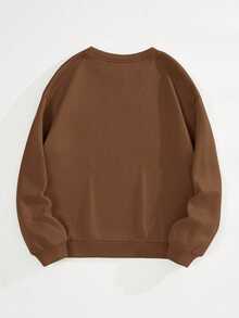 Sudadera básica mujer cuello redondo manga larga cómoda calientita diario estampado tierno oso bordado teddy - Café integral - Ver 2