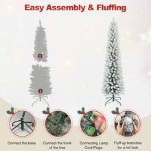 6ft Flocked Pencil Christmas Tree With 358 PVC Branch Tips, Pre Lit Tall Skinny Christmas Tree With 150 Lights, Slim Artificial Christmas Tree With Metal Base, Premium Hinged Xmas Tree For Holiday Christmas Decorations Home Christmas Gifts Christmas Decor - 查看 10