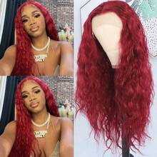 13X4 Free Part Blonde Loose Curly Synthetic Lace Front Wigs Pre Plucked Hairline Soft Long Deep Wave Wigs Glueless Blonde Loose Water Wave Wigs Soft Loose Curls Wig Heat Resistant HD Lace Front Wigs For Women Girls Party Daily Wear - 紅色 - 查看 2
