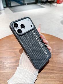 1pc Customized Name Fashionable & Elegant High-End Knitted Texture Black Phone Case Compatible With Apple 17 Pro Max/16 Pro Max/15 Pro/14 Plus/13 Pro/12 Pro Max/11 Pro Max/XR Max, Best Gift Choice For Family, Boyfriend, Girlfriend, Grandparents - Black - View 3