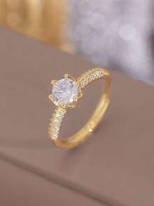 Bộ 5 nhẫn Cubic Zirconia cổ điển kiểu Pháp tối giản sang trọng, thanh lịch, tinh tế, cao cấp dành cho hàng ngày, tiệc tùng, đám cưới, quà tặng ngày lễ, cô dâu (Không có hộp quà) - Vàng - Xem 7