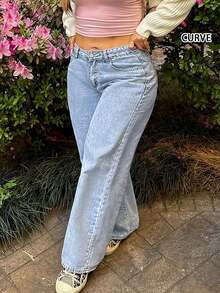 Europejski i amerykański design uliczny Y2K Moda Swobodny nadruk kokardki Sprany Duży rozmiar Elastyczny pas Damskie proste jeansy Wiosna - Jasny jeans - Zobacz 6