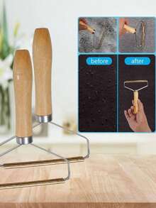 1/2/4pcs Manual Lint Remover Shaver Wool Sweater Clothes Fuzz Brush Wooden Handle Fabric Shaver Pet Hair Remover Lint Washer Cleaning Sheets - Multicolor - View 4
