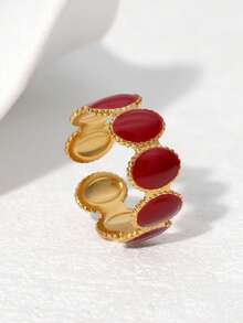 1pc Fashionable French Retro Elegant Gilded Stainless Steel Geometric Ellipse Open Ring, Suitable For Women To Wear Daily, Party And Date