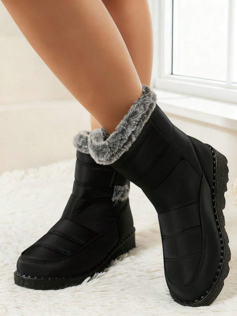 FZY 2026 Winter New Mid-Calf Boots, Non-Slip Winter Women's Snow Boots - Thick-Soled Women's Mid-Calf Snow Boots, Lightweight And Shock-Absorbing Outdoor Sports Boots - Leather Boots With Fur Lining, Warm And Insulated Winter Snow Boots, Suitable For Outdoor And Casual Winter Women's Boots, Available In Multiple Colors, Perfect For Holiday Occasions. Suitable For Romantic Dates, Elegant Business Attire, And Casual Wear, Making A Perfect Holiday Surprise Gift. Valentine's Day Romantic Charm Avant-Garde Elongated Women's Boots, Easter Outing Casual Women's Shoes. - 黑色 - 查看 1
