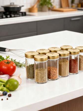 12pcs Glass Spice Jars With Black Lids, 4oz Empty Bottles, Kitchen Seasoning Storage Canisters + 6pcs Airtight Spice Jars, Kitchen Seasoning Storage Containers, Moisture-Proof Spice Bottles, Stainless Steel Lid Spice Jars, Small Seasoning Storage Bottles