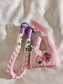 1 pezzo Portachiavi peluche a forma di fragola, Cinturino per custodia telefono, Cordino da polso, Supporto antiscivolo per telefono da viaggio e shopping, Custodia telefono universale