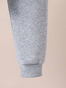 Youth Boy Cartoon Print Warm Hoodie And Sweatpants Set - Grey - View 6