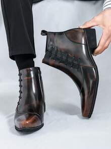 Botas Chelsea Masculinas, Acabamento Vintage Desgastado, Estilo Motociclista, Cadarço e Zíper Lateral, Sapatos Casuais de Escritório