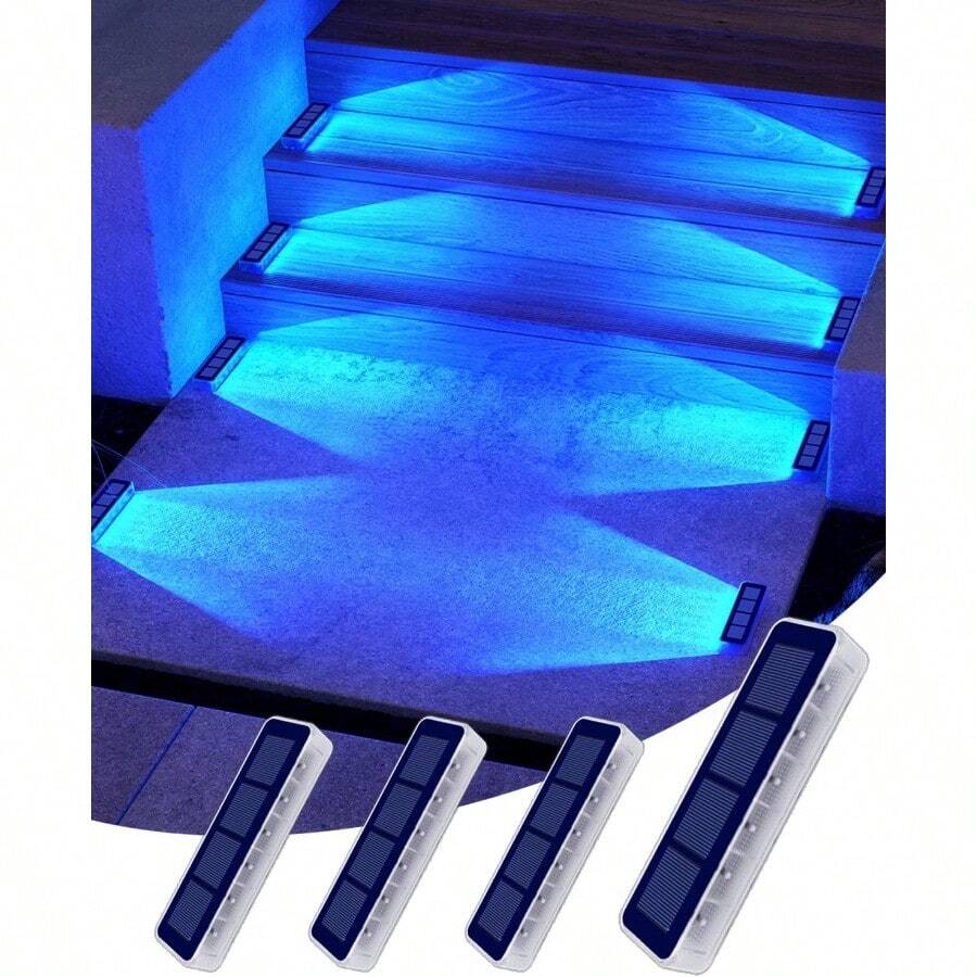 Step LightsDetarZin- Luces solares LED azules para exteriores paquete de 4 luces solares para cubierta al aire última intervensión luz de paso azul para exteriores luz de muelle alimentada con energía solarStep Lights - azul - Ver 1