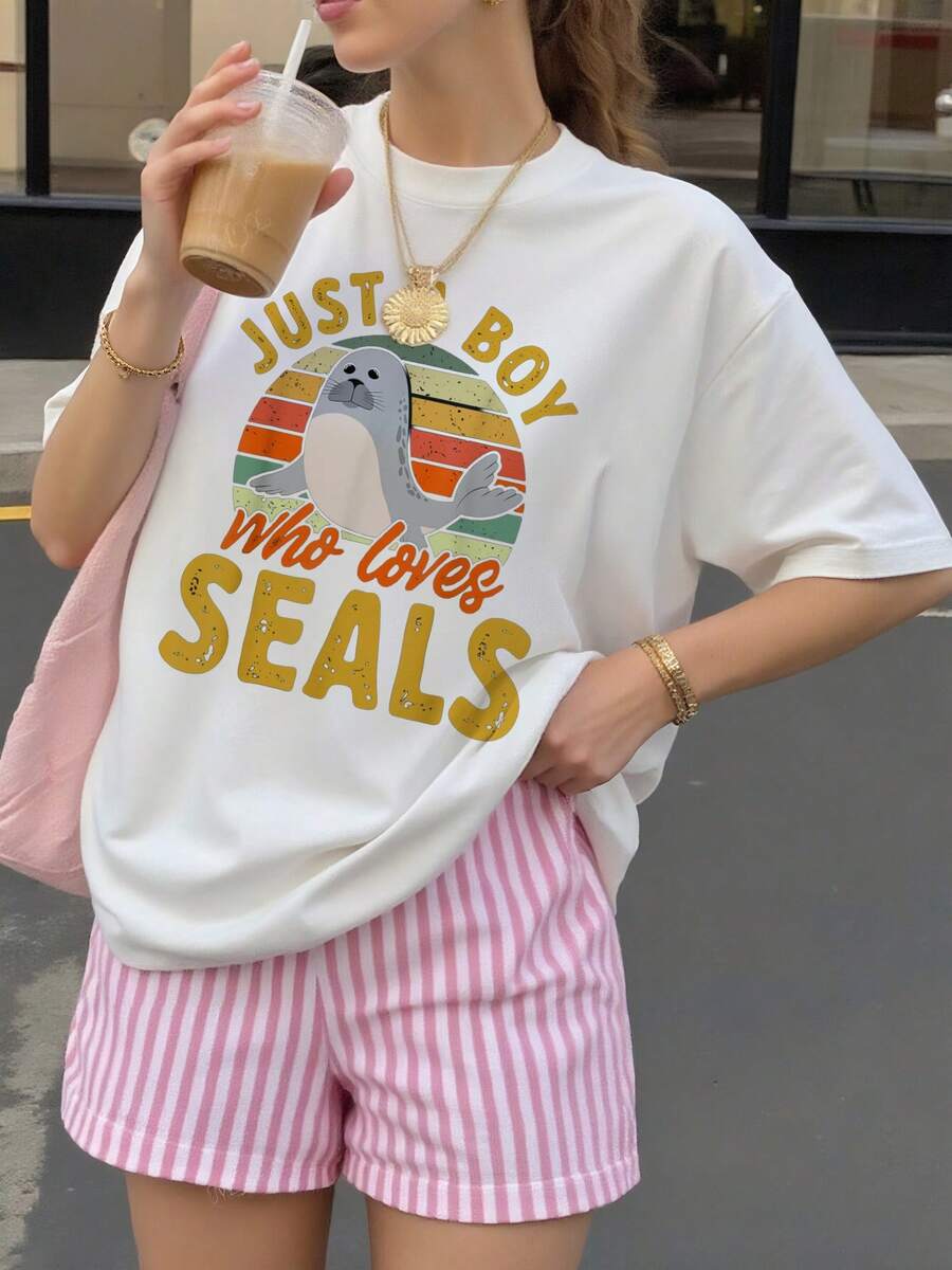 Sea Lion Just A  Who Loves Seals  T-Shirt - White - View 1