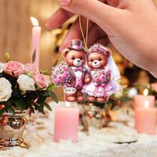 1 Romantic Couple Teddy Bear 2D Acrylic Pendant Sweet Decoration Valentine's Day Gift For Girlfriend/Boyfriend Date Outfit Decoration&Home Wall Decoration - Multicolor-gold Thread - View 3