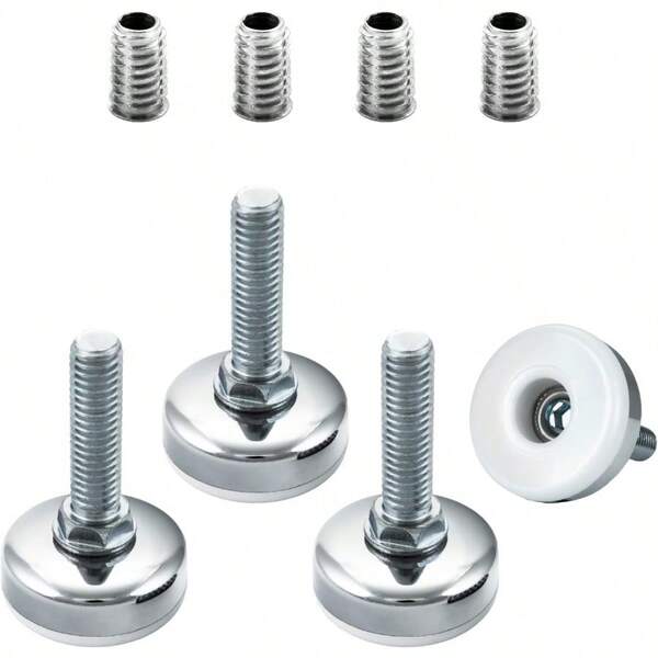 POWERTEC Threaded Leveling Feet 4PK W 3 8"16 Threaded Inserts Heavy Duty Adjustable Furniture Feet W Large NonMarring Pads For Dresser Chair Cabinet Bench 71189