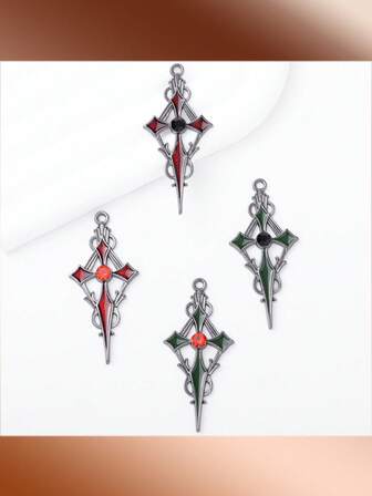 5pcs Dark Series Rhombus Rhinestone Cross Pendant, Alloy Material Charm, DIY Earrings, Necklace Decoration Accessories Suitable For Daily Wear