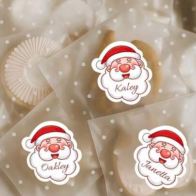 Customized Santa Claus Stickers - Personalized Name Labels, With Santa Hat, Red And White Christmas Decorations, For Gifts, Candies, Snacks, Water Bottles, Storage Boxes - Holiday Packaging Labels, Christmas Stickers, Gift Wrapping, Fun Designs, Durable Adhesive, Seasonal Decor, High-Quality Printing, Home Decor, Holiday Gifts, Fun Packaging, Item Decoration, Gift Decoration, Modern Decor, Office Supplies