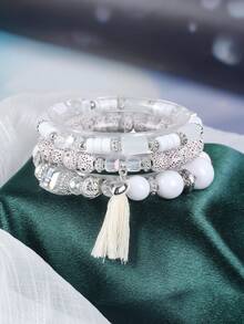 3pcs Bohemian Multi-Layer Beaded Bracelet, Vintage Evil Eye Beads, With Heart Tree Of Life Pendant, Elastic Unisex Bracelet, Suitable For Halloween Party Decoration