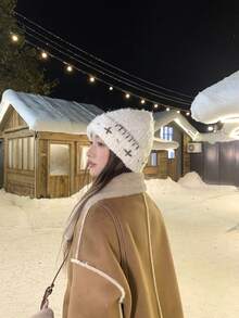 1顶时尚手工钩织羊毛帽，女士冬季保暖护耳白色针织防寒帽 - 白色 - 查看 3