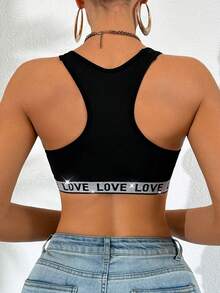 Women's Sports Bra With Criss-Cross Love Metallic Strap Design - Black - View 2