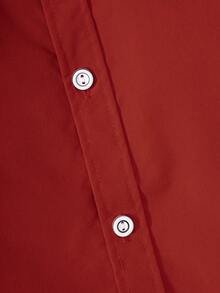 Tween Boy Single-Breasted Casual Plain Color Shirt, Autumn - Red - View 5