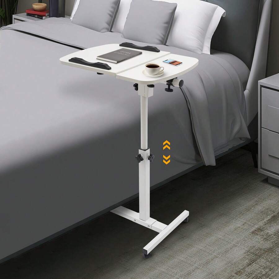 kangten Office/Home Durable Rolling Laptop Table Mobile Computer Desk Stand Adjustable Height UK - White - View 1