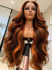 Body Wave Lace Front Wigs Human Hair With Baby Hair 250 Density Highlight Ginger Brown Wig Human Hair Glueless Wig For Women 13x4 Hd Transparent Body Wave Wig Human Hair Pre Plucked Bleached Knots Women Brazilian Virgin 250 Density Brown Colored Human Hair Wig Natural Hairline - Nổi bật & Piano - Xem 6