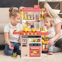 Kitchen Playset Role Play Toy With Realistic Lights And Lots Of Kitchen Accessories - Rosa - Ver 4