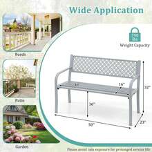 Lifezeal 50" Outdoor Garden Bench With Geometric Lattice Backrest Armrests And Slatted Seat - 灰色 - 查看 9