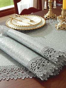 Vải 100% Polyester, ren thêu tinh tế, hòa tan trong nước, khăn trải bàn ăn nhà bếp, khăn phủ tủ, trang trí nhà cửa, tụ họp gia đình, trang trí ngày lễ, trang trí tiệc cưới trong nhà ngoài trời, 1 chiếc - Xám - Xem 6