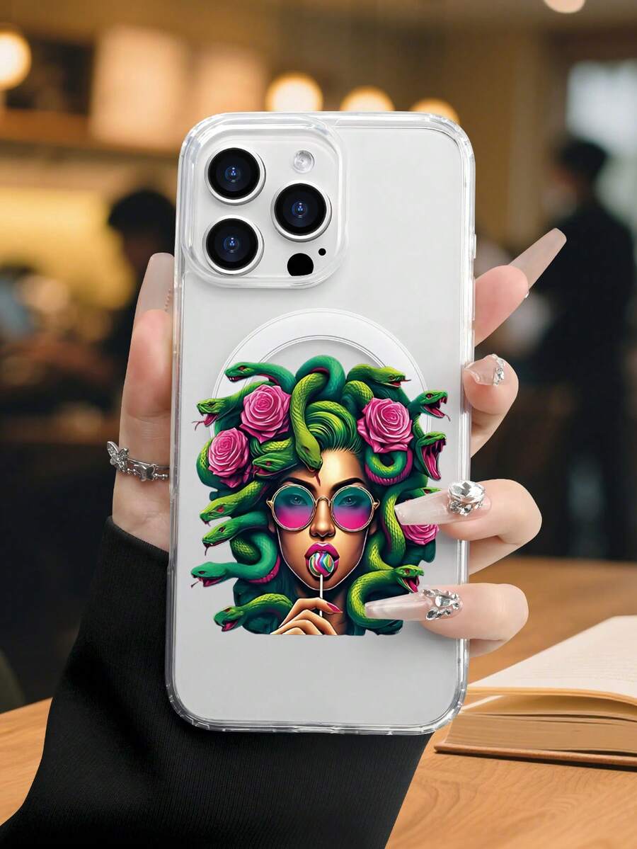 Lujo Ligero, Estilo y BellezaCaso de teléfono con arte serpiente rosaFunda de Teléfono Transparente con Protección Magnética, Compatible con 17PROMAX, 17PRO, 17Air, 17, 16PROMAX, 16PRO, 15PROMA - transparente - Ver 1