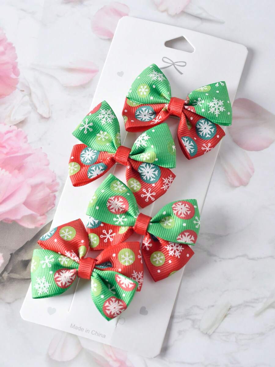 8 件/6 件/4 件/2 件女孩可爱蝴蝶结发夹，甜美侧刘海夹，圣诞发饰 - 彩色 - 查看 1