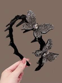 1个儿童简约水钻蝴蝶发箍，防滑，百搭优雅，适合女孩佩戴 - 彩色 - 查看 5