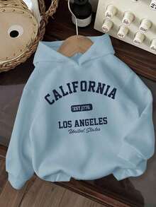 Winter Clothes For WomenTween Girl Casual Hooded Thick Sweatshirt, College Style Numeric & Camouflage Leaf Print, Campus Vibe, Citywalk, Street Atmos - 淺藍色 - 查看 1