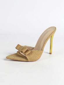 女士时尚高跟鞋、派对、经典尖头、露趾、露跟、金属 PU 皮革、一脚蹬、漆面鞋跟、细高跟、金属风格、夏季、户外、常规、女士香槟色凉鞋、高跟拖鞋、性感 - 駝色 - 查看 8