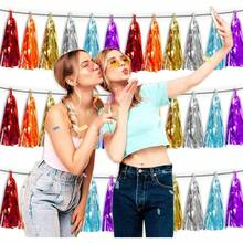 3P Metallic Fringe Tassel Banner Garland Foil Tinsel Streamer Wall Hanging Curtain Backdrop Banner For Parade Floats, Graduation Decorations, Father's Day Party Decoration(Silver)Halloween Christmas New Year - 湖藍色 橘紅色 金銀 紫色 - 查看 4
