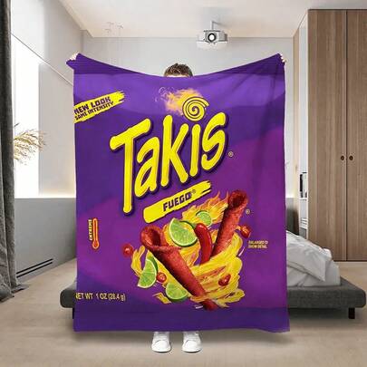 1pc Cartoon Snack Print Blanket, Flannel Blanket Ultra Soft Comfortable Gift Blanket For Home & Travel Couch Sofa Bed Perfect Nap, Camping, Travel, Home, Daily Life, Office Decoration, Birthday, Anniversary, Valentine's Day, Thanksgiving, Christmas, Halloween, Mother's Day, Father's Day, Wedding, New Year Gifts ,Sofa,Bed,Car,Bedroom,Living Room,Office, Outdoor Camping, Beach,Wall Decoration