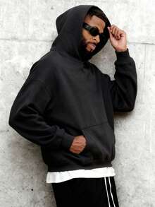 男士休闲运动卫衣 - 纯色，长袖，针织面料，H型版型，适合徒步旅行和户外活动，涤纶材质，圆领，秋冬季运动风