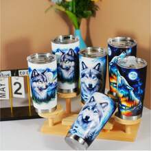 1个，20盎司/591毫升 3D打印雪狼/森林狼/白狼不锈钢真空保温旅行杯，带盖，经久耐用，防漏，完美礼物之选！生日、周年纪念礼物 - 彩色 - 查看 12