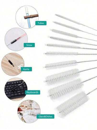 10pcs Multi-Functional Cleaning Brush Set, Includes Various Size Brushes (10 Sizes), Kitchen Bottle Brush, Long Straw Brush, Small Bottle Brush, Straw Brush, Pipe Cleaning Brush, Suitable For Kettle Cleaning And Other Hard-To-Clean Items