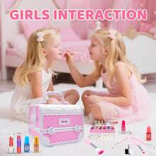 Trajes de maquillaje y juguetes de esmalte de uñas para niños y niñas, maletín de maquillaje de juguete para actuaciones, regalos de Halloween, Navidad y cumpleaños.
