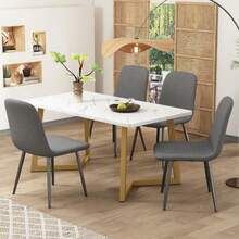 Dining Set (5-Piece), Dining Table With 4 Chairs, Modern Kitchen Table Set, Dining Chairs In A Modern Design With Backrest, Metal Legs, Grey Linen, Gold Table Legs - Gold - View 12