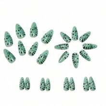 24PCS Press On Cat Eye Nails - Silver Green Fish Scale Design, Glitter Shimmer Full Cover Fake Nails. Easy To Apply Reusable, Self Adhesive Stylish Manicure Tips.  European American Style, Cute For Party/Wedding/Festival/Daily Wear. Cute Nail Art Accessories. - 綠色 - 查看 3