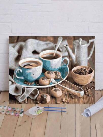DIY Acrylic Paint By Numbers Kit - Handcrafted Coffee Scenery Canvas Art For Home Decor