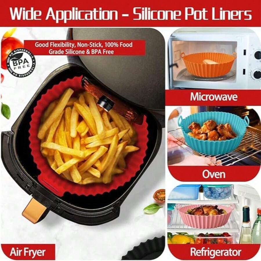 1/2pc Reusable Silicone Air Fryer Liner, Fits 4-7 Quart (Approx. 17-20.3cm) Air Fryers And Microwaves - Multicolor - View 1