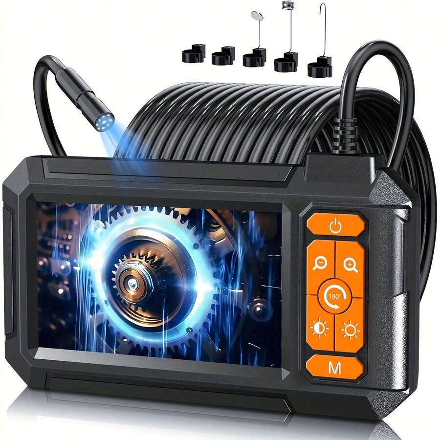 1080P HD Industrial Endoscope Camera With 4.3" LCD Screen, Semi-Rigid Cable & IP67 Waterproof Design - Adjustable Brightness, USB Rechargeable - 黑色 5米/16.4英尺 - 查看 1