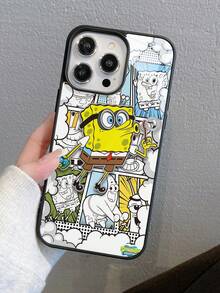 SpongeBob SquarePants 1pc Acrylic Cartoon Cloud SpongeBob Patchwork Pattern Full Coverage Shockproof Phone Case Compatible With IPhone 17/16/15/14/13/12/11 Pro Max And Other Models - Multicolor - View 1