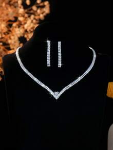 3入組精美高端立方氧化鋯鑲嵌項鍊和耳環套裝，百搭風格適用於女士日常穿著，婚禮、派對、節日、度假禮品